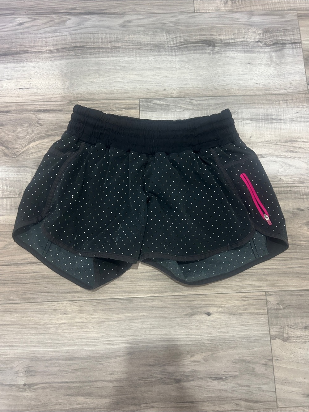 lululemon athletica Black Polka Dot Running Shorts with Pink Zip